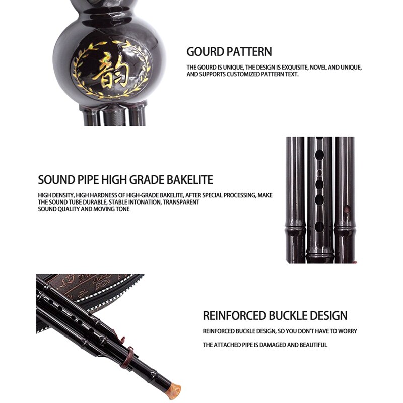 Chinese Traditional Hulusi Gourd Cucurbit Flute Key C Ethnic Musical Woodwind Instrument for Beginner