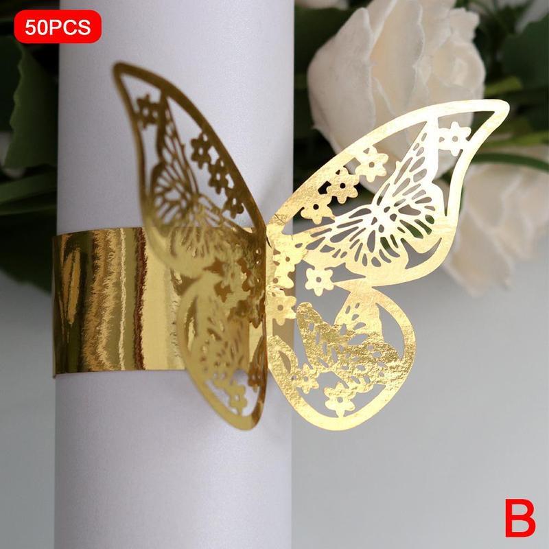50pcs 13 Colors Hollow Butterfly Napkin Rings Holders Cut Paper Hotel Birthday Wedding Xmas Party Napkins Rings Holders: B