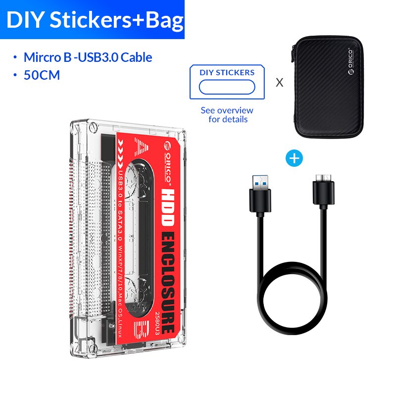 ORICO 2.5 &#39;&#39;Festplatte USB 3,0 Typ-C HDD Gehäbenutzen Externe transparent HDD fallen DIY Aufkleber für SSD HDD Kassette Band: DIY Aufkleber hinzufügen Tasche