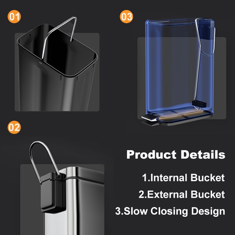 Stainless Steel Kitchen Trash Can Kitchen Garbage Bin Large Capacity Narrow Slit Recycling Trash Can with Lid