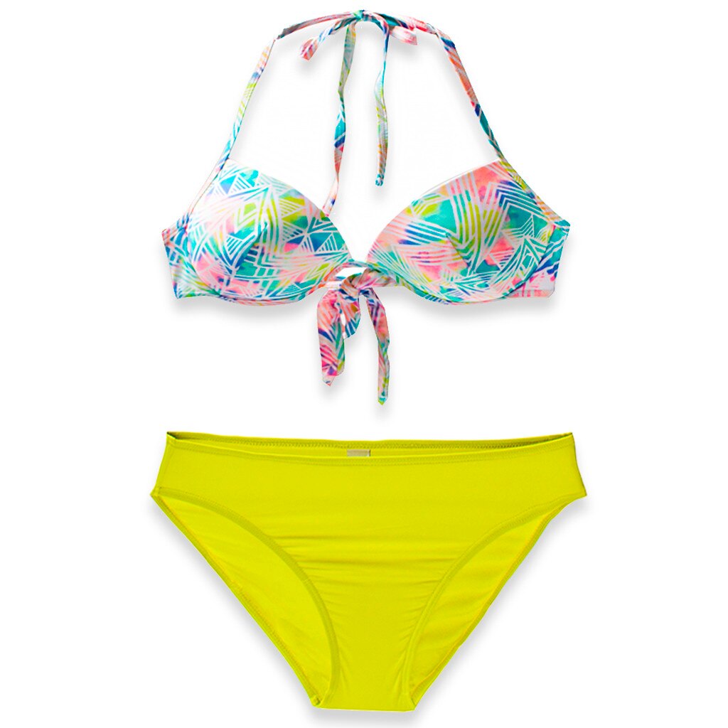 Vrouwen Badpak Badmode Beachwear Print Lace Up Bikini Push-Up Pad Badmode Set Zwemmen Badpak #1216