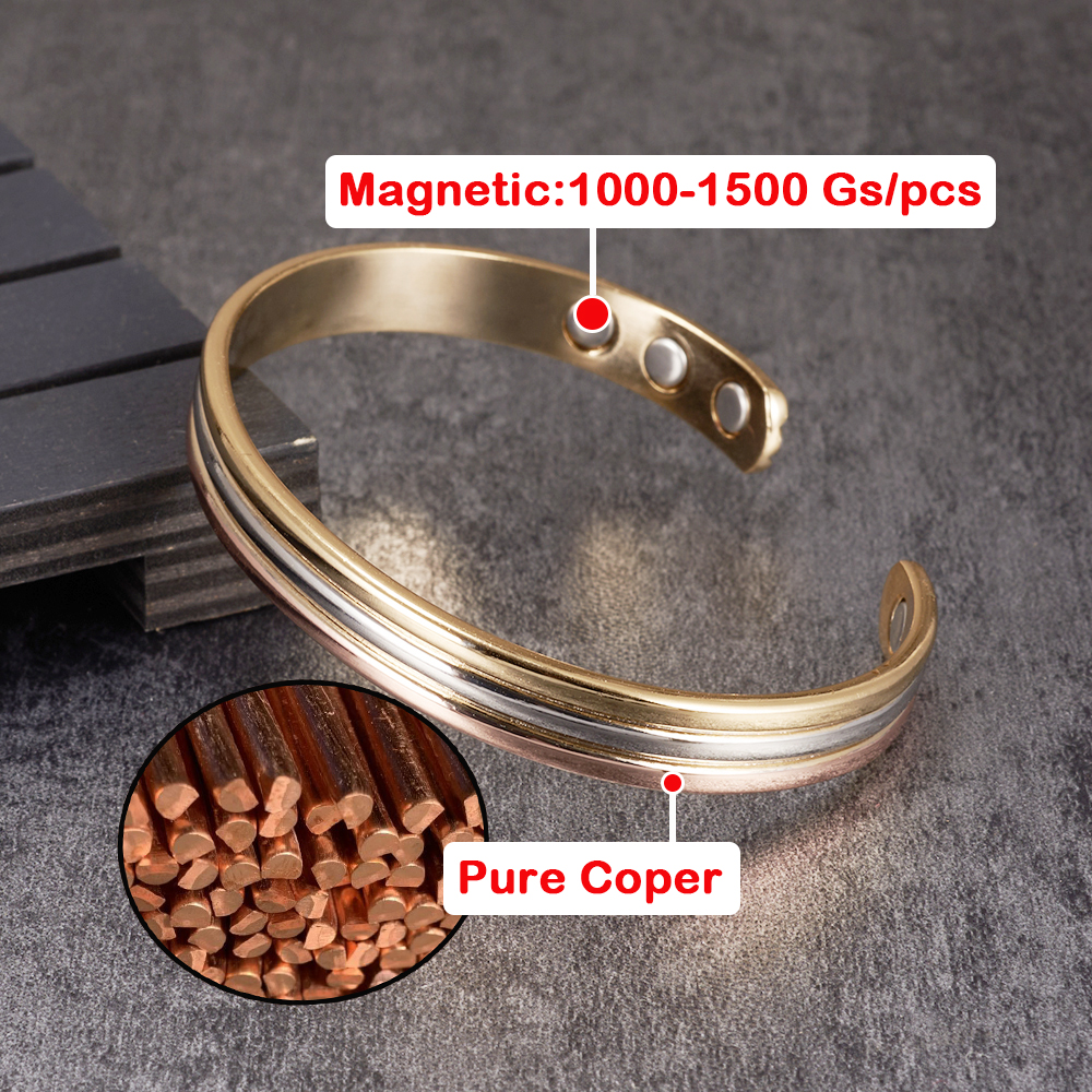 Bracciale In Rame Puro Per Terapia Magnetica Uomo – 8 Magneti Da 3500 Gauss, Effetto Drenante E Sollievo Dall'emicrania