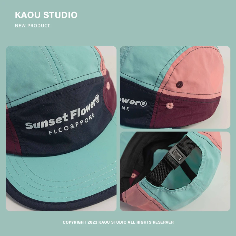 Casquettes de baseball hip-hop à bords plats pour hommes et femmes, chapeau d'été, crème solaire assortie, 5 panneaux, documents personnalisés, séchage rapide, rue