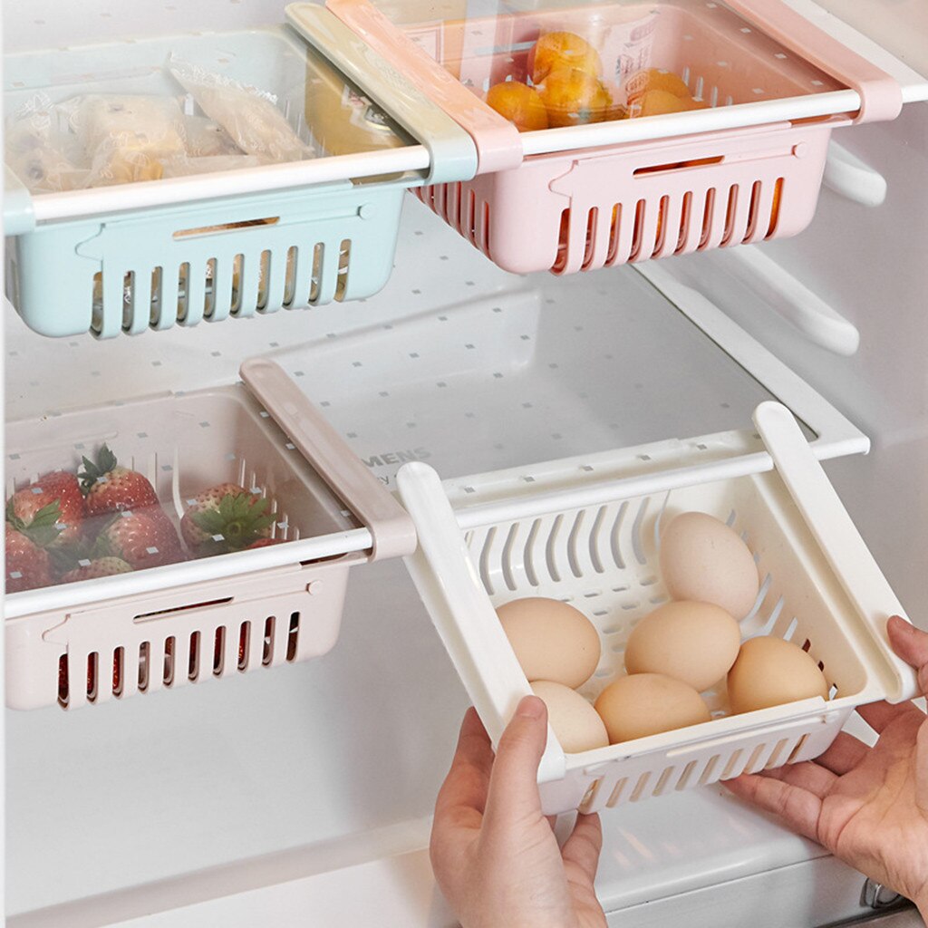Fridge Freezer Shelf Holder Pull-out Drawer Organiser Adjustable Stretchable Multifunction Kitchen Refrigerator Storage Rack