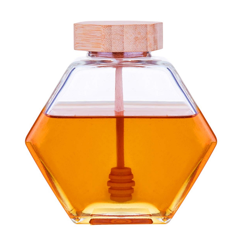 220ml/380ml mini glas honning flaske med træ røre bar honning emballage flaske husholdning lille honning krukke beholder: 380ml