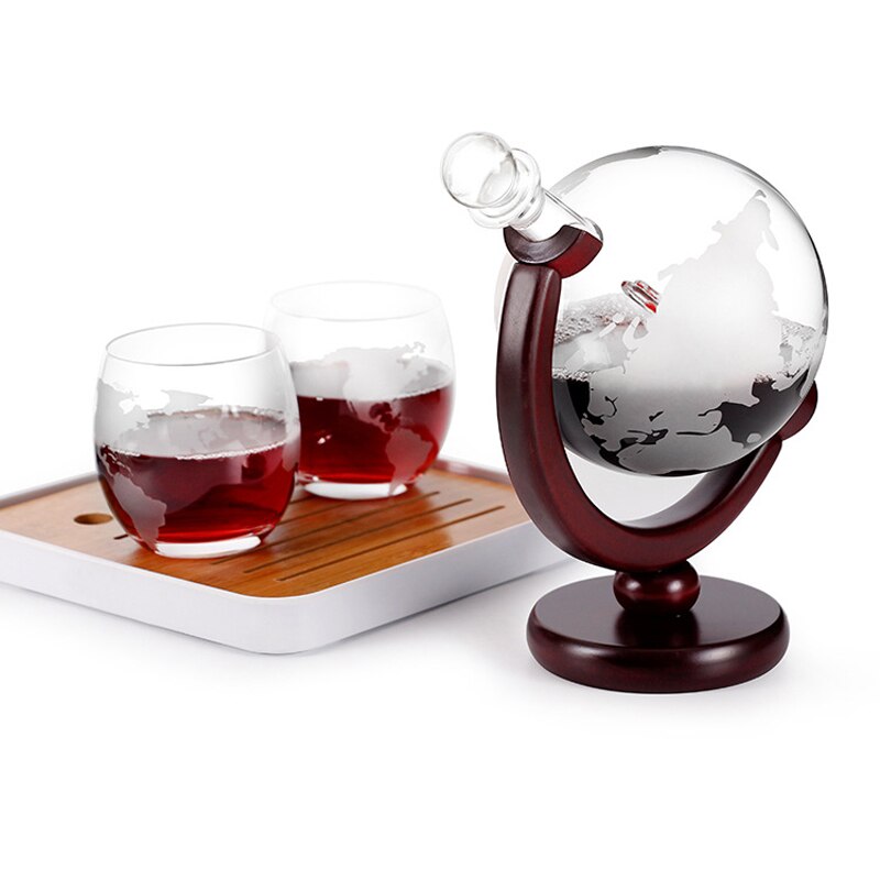 Whiskey Decanter Globe Wijn Glas Set Zeilboot Schedel Binnen Kristal Whisky Karaf Met Fijn Hout Stand Drank Decanter Voor Vodka