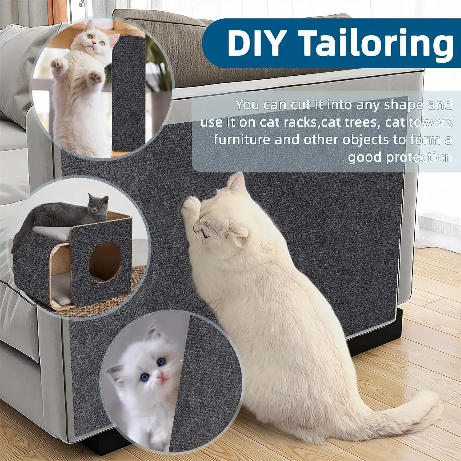 Pared antiarañazos para gatos, sofá DIY, tablero para rascar gatos, patas de protección para sofá, alfombra autoadhesiva recortable, tablero para rascar gatos