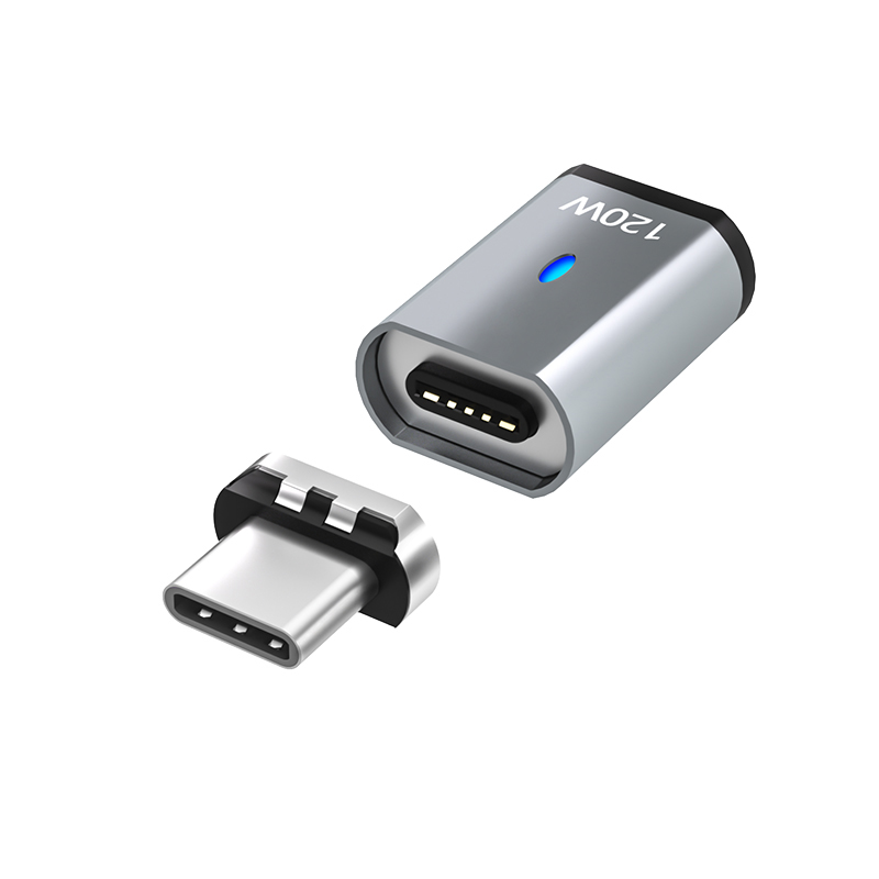 USB C Magnetic Adapter 120W Fast Charging 480Mbs Magnet Converter for iPad MacBook Pro Surface 7 HUAWEI MI OPPO Switch Connector: GRAY