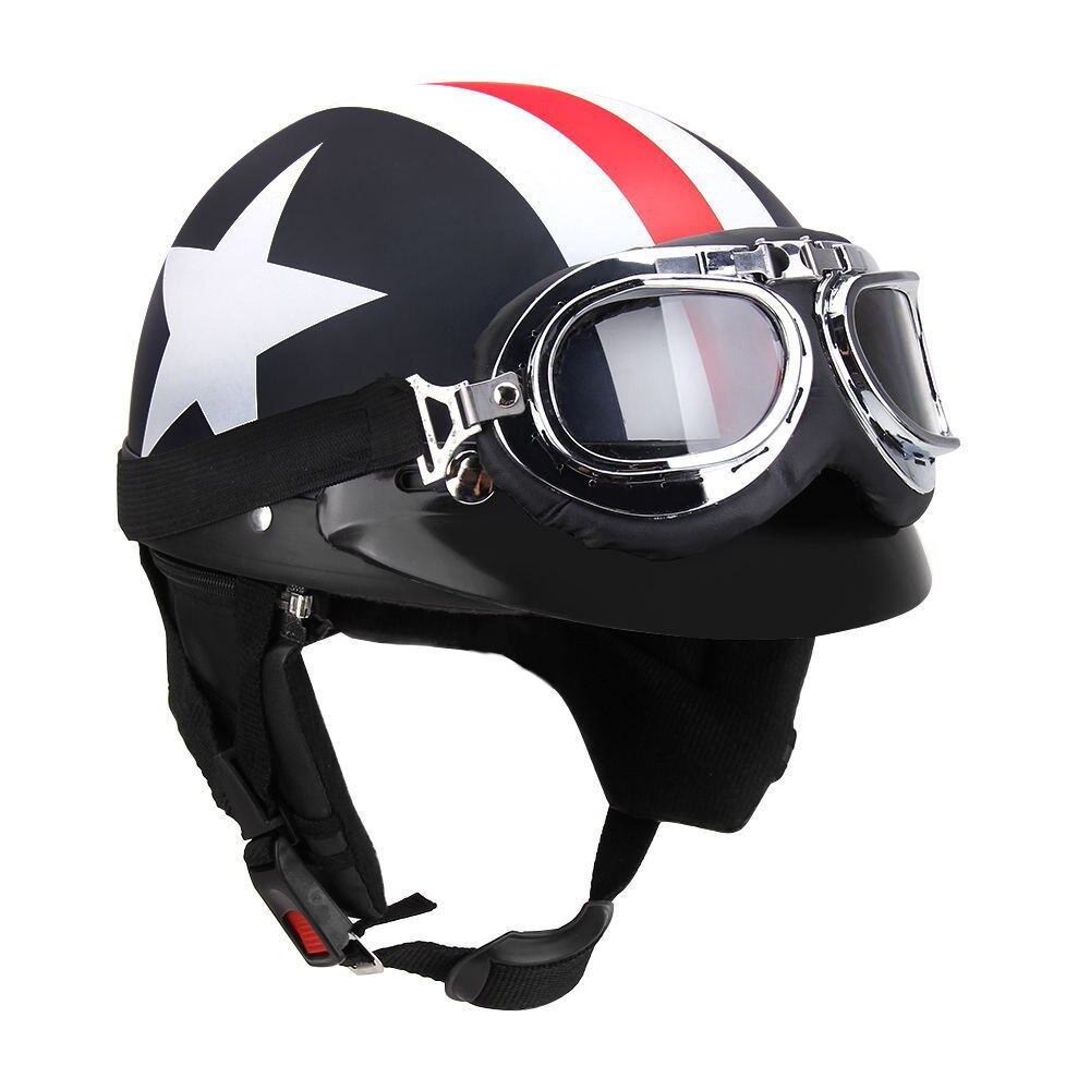 Half Open Gezicht Vintage Moto Rcycle Helm Half Helm Retro Moto Casco Capacete Moto Ciclistas Capacete Met Bril: Default Title