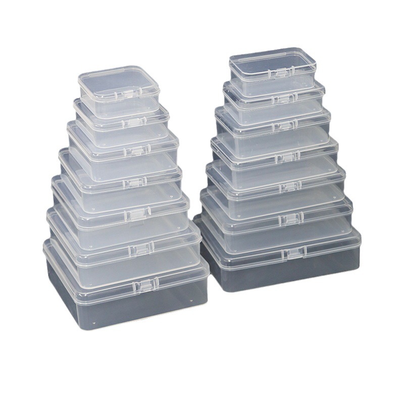 Caja cuadrada de plástico PP, almacenamiento Rectangular, cubierta abatible transparente, piezas de almacenamiento de una sola pieza, embalaje de joyería de producto pequeño