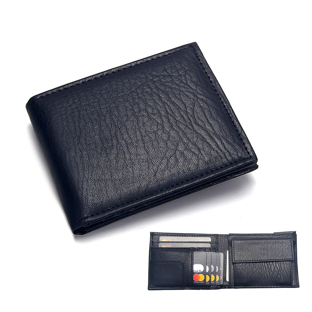 Cartera de lujo de cuero sintético para hombre, billetera masculina de cuero sintético, con tarjeteros pequeños y plegables, monedero de negocios: 8062 Black