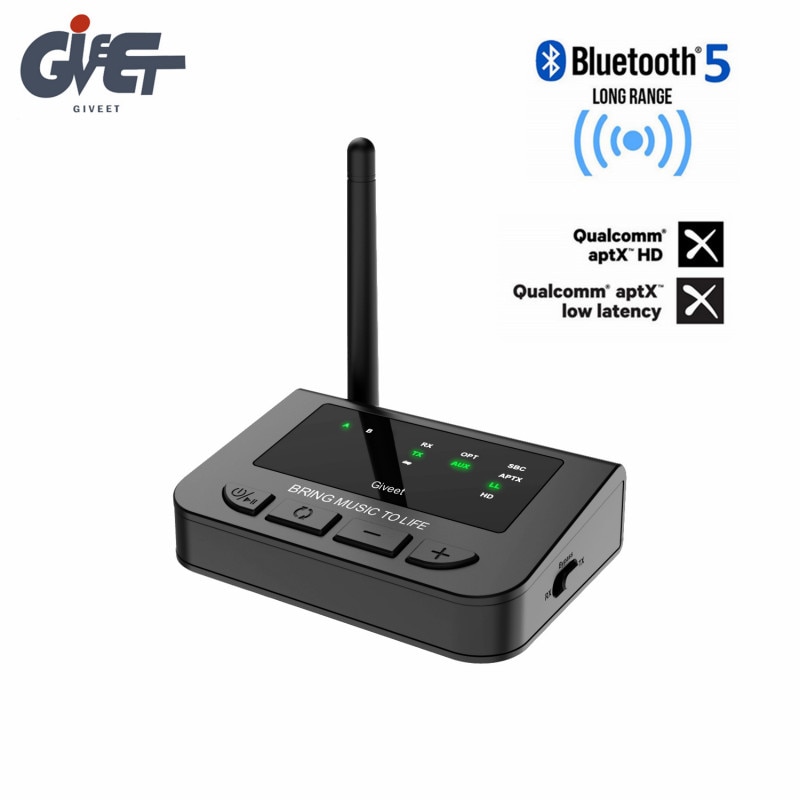 Bluetooth 5.0 Long Range Transmitter Receiver 3 In 1 Wireless AUX & Optical Adapter aptX HD & APX Low Latency for TV Home Stereo