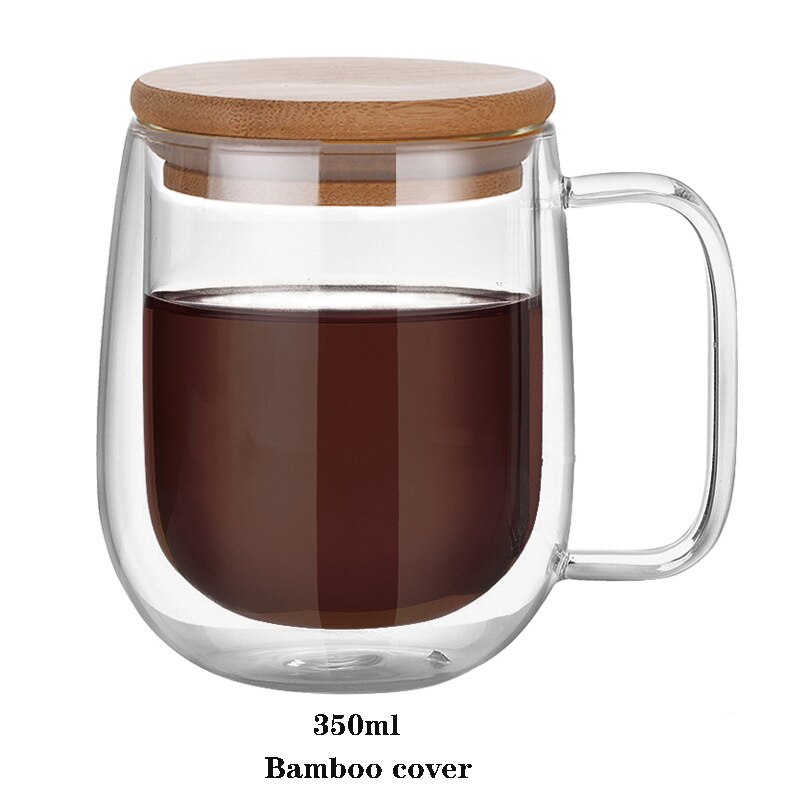 Double glass transparent coffee cup,Heat-resistant glass cup with lid，Dessert glassBeer mug office mug simple stylefree: 6