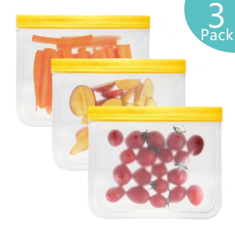 Bolsa de silicona para alimentos, PEVA esmerilada para conservar alimentos, reutilizable, para congelador, con cremallera, a prueba de fugas: Style1 3Pcs