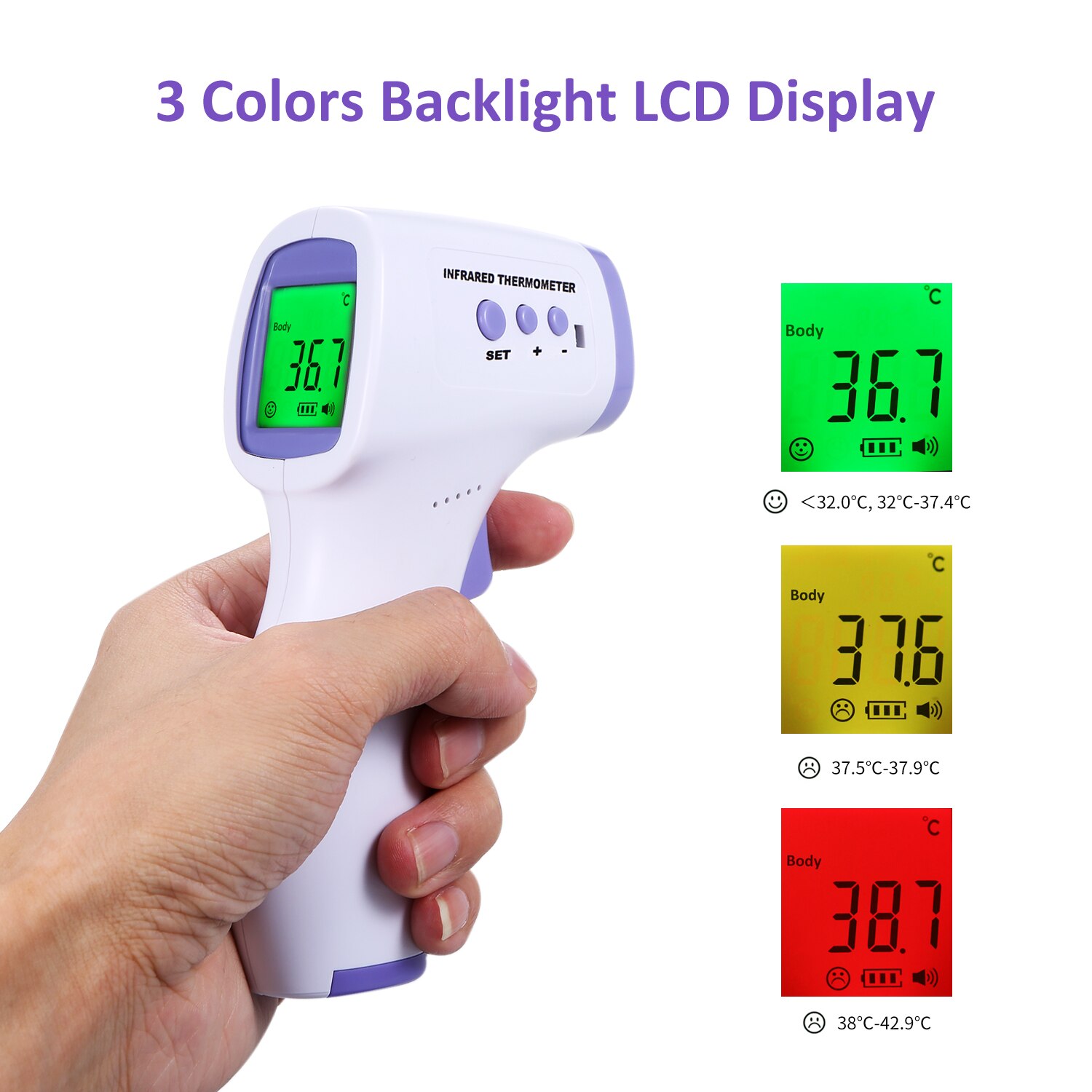 Non-contact Ir Infrarood Sensor Voorhoofd Body Object Thermometer Temperatuurmeting Lcd Digitale Display Houvast
