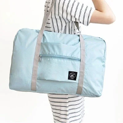 Bolsas de viaje plegables, bolsa de nailon de gran capacidad, equipaje, bolsos impermeables, almacenamiento de viaje para hombres y mujeres, organizador de embalaje de ropa: Azul