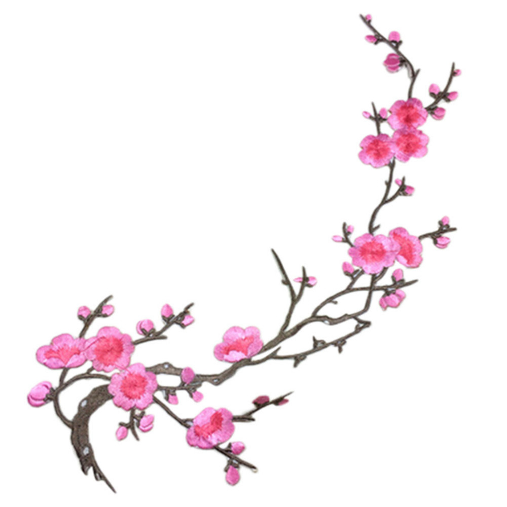 Plommonblom blomma applikation kläder broderi lapp tyg klistermärke stryk på sy på lapp hantverk sömnad reparation broderad