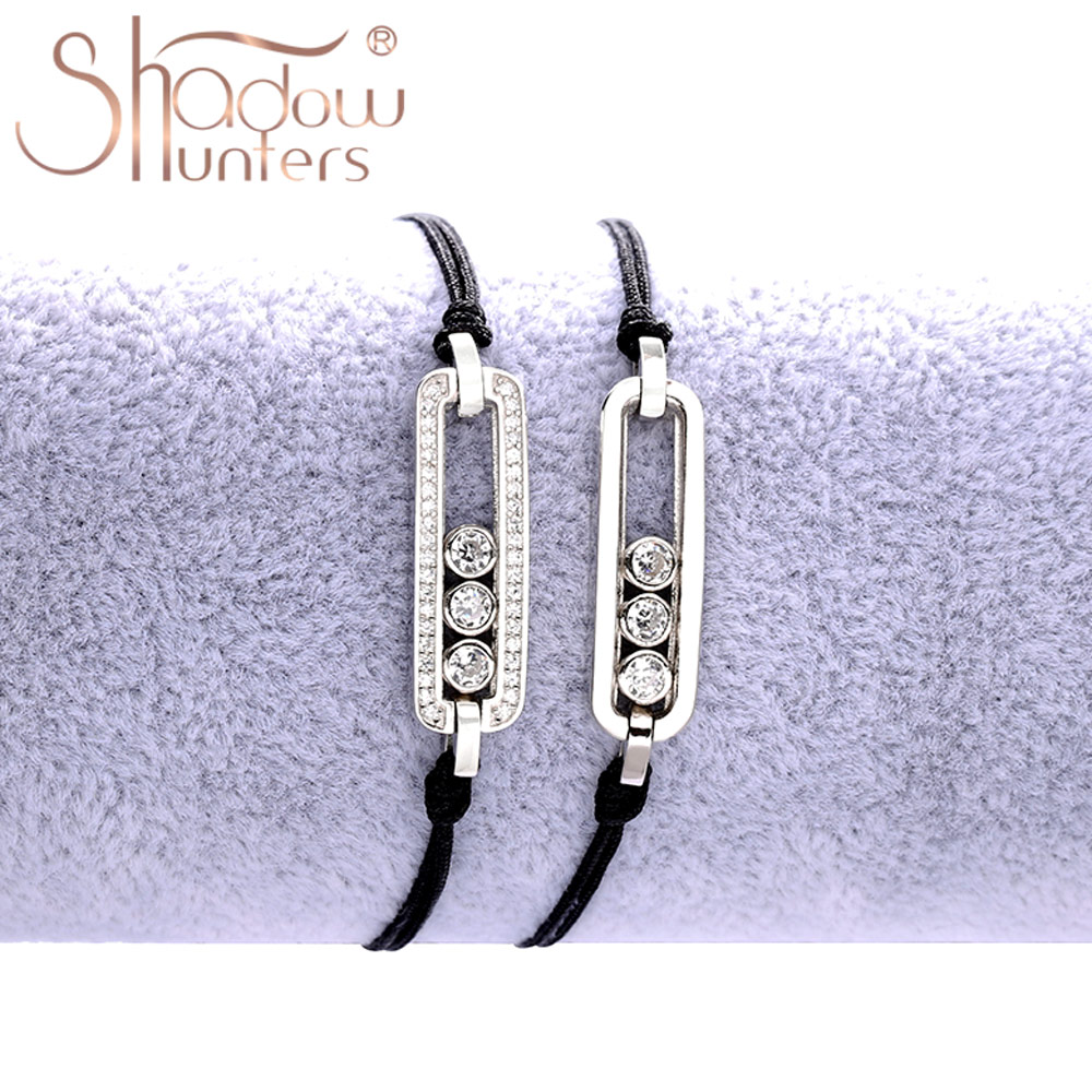 SHADOWHUNTERS-bracelet en argent pur 925 authentique, bijou noir ajustable, avec pierres qui bougent, joaillerie de Couple, à la , accessoire pour fabriquer des parures