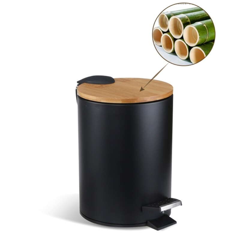 3L Bamboo Flip Step Trash Can Garbage Bin Rubbish Waste Container Organizer Bathroom Kitchen Living Room Office Decoration