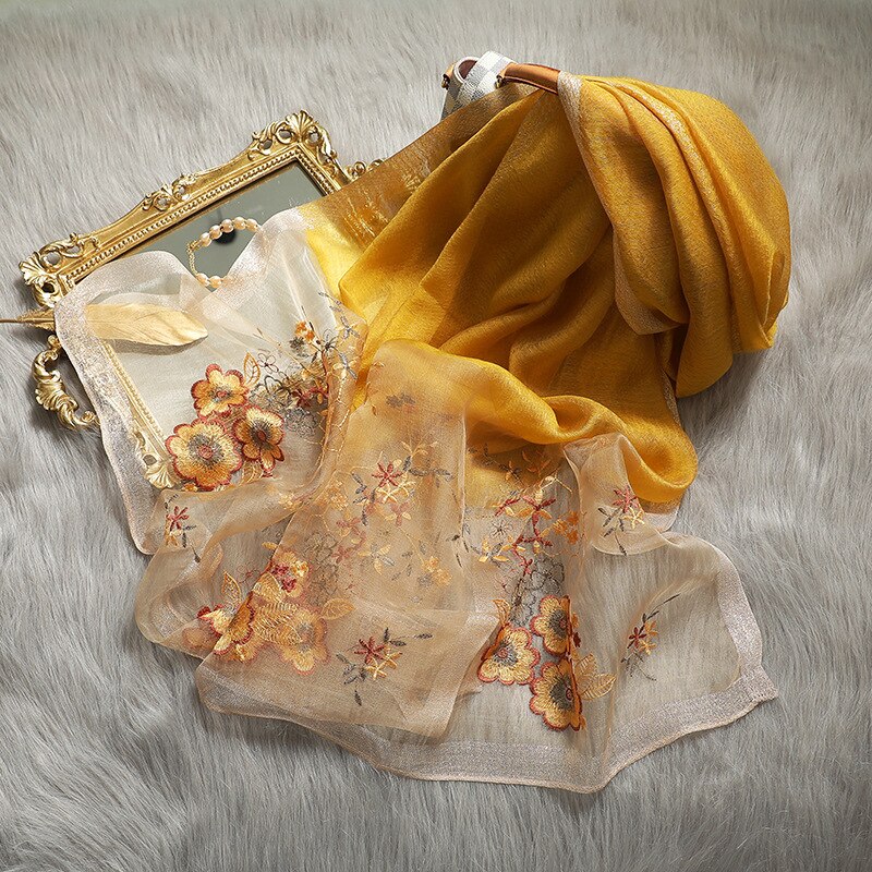 Luxury Brand silk scarf Women begonia flower silk embroidery scarf Autumn and winter female scarf ladies: Color 5