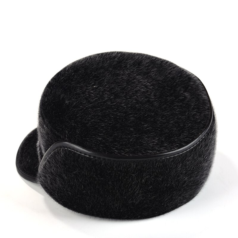 Mænds vinter flad top pilot cap snehætte lang ørebeskyttelse kunstlæder udendørs varm herre bomber hat