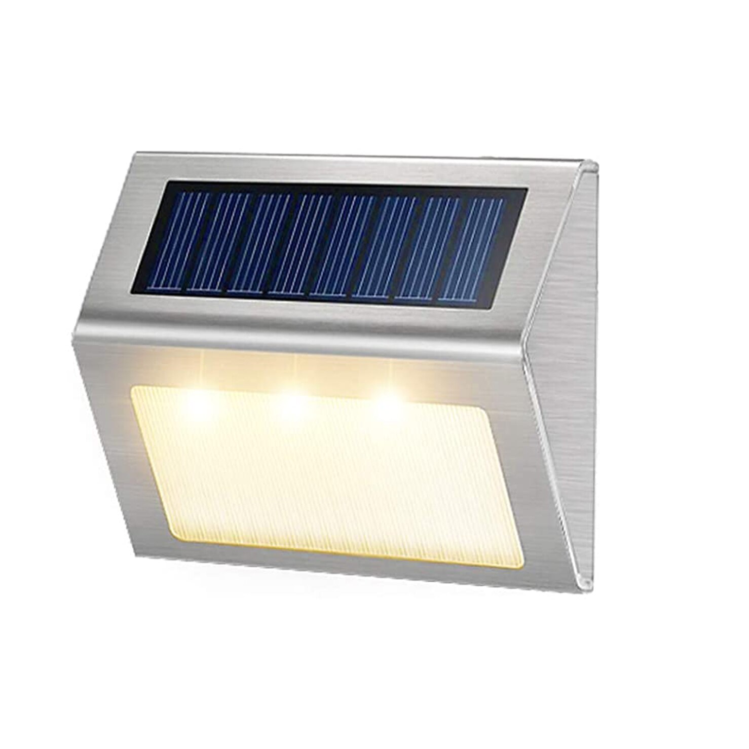 Solar Deck Lights Bright 3 LED Stair Light Outdoor Waterproof Stainless Steel Wireless Lighting for Balcony Garden Yard Fence: Warm White / 4pcs