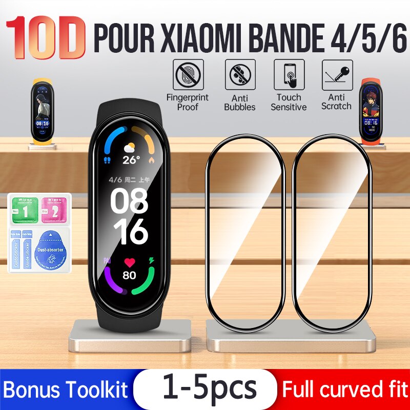 Filme protetor de tela de vidro macio para xiaomi mi banda 4 5 6 miband relógio inteligente capa protetora caso cinta pulseira acessórios