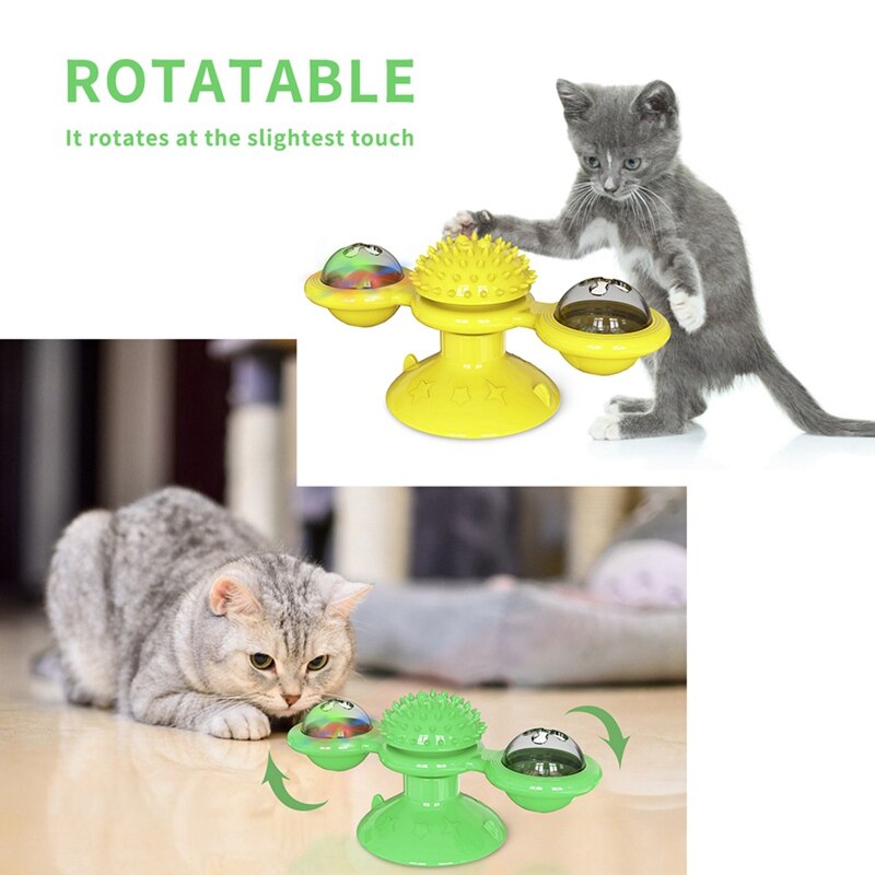 Windmill Cat Turntable Toy Teasing Pet Toy Scratching Tickle Cat Self Grooming Cats Hair Brush Funny Cat Toy