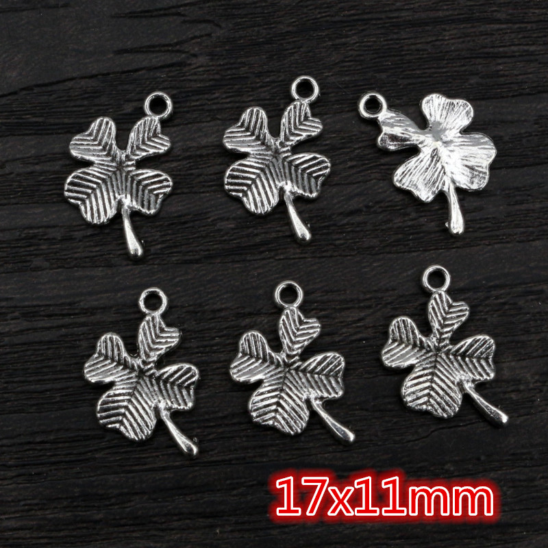 40 pièces Bronze Antique argent plaqué mignon trèfle feuille à la main pendentif à breloques bijoux à bricoler soi-même faisant des accessoires pour bracelet collier: Couleur jaune clair