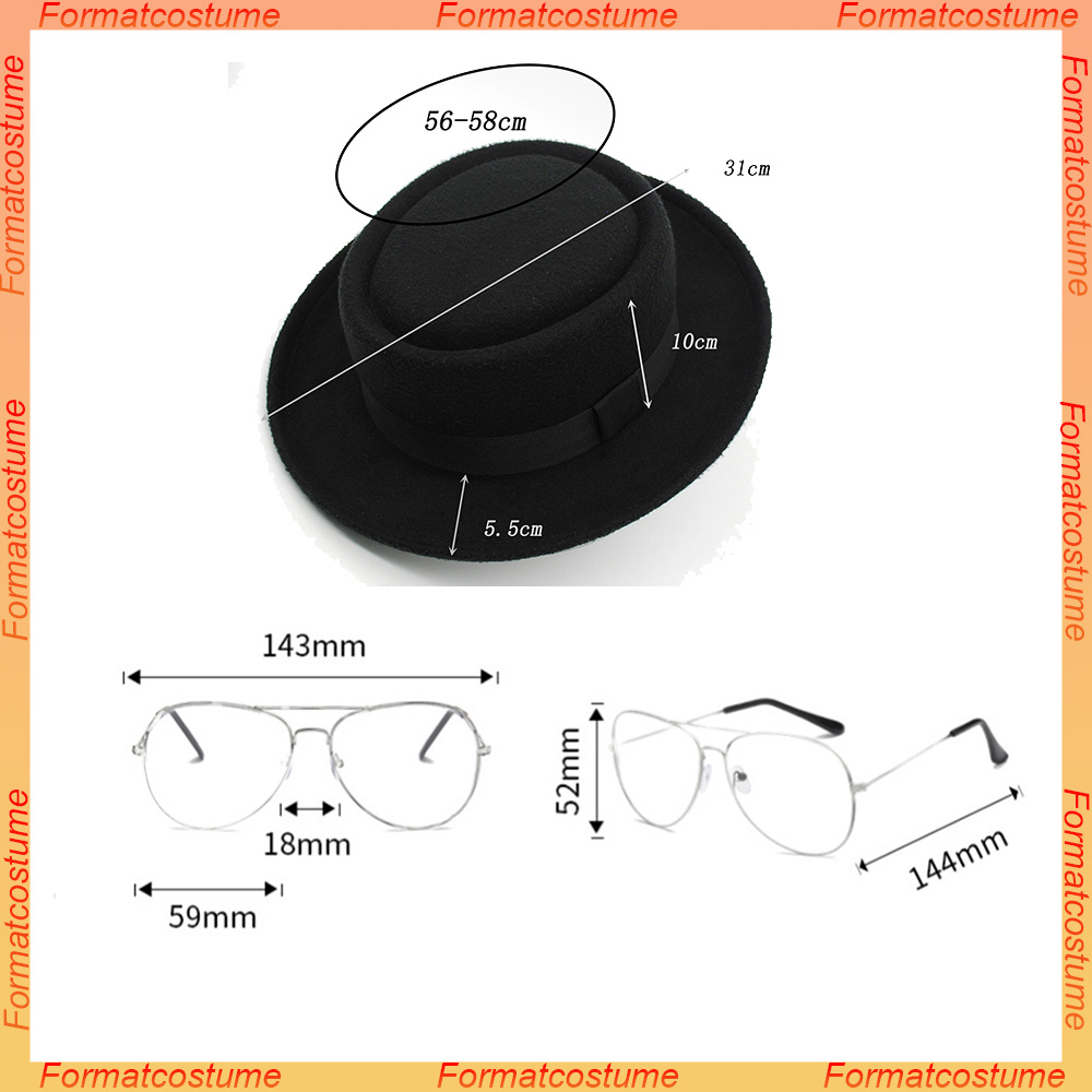 Disguise Walter White Cosplay Eyeglasses Hat Headgear Breaking Roleplay Bad Cap Eyewear Adult Men Costume Accessories Halloween