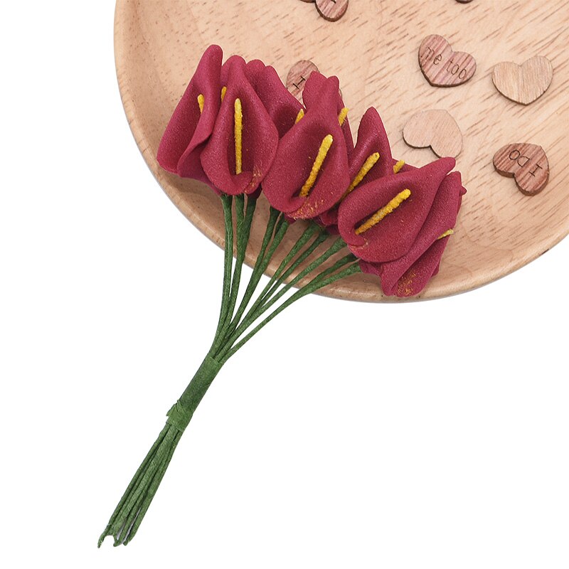 144 Stuks Mini Schuim Calla Lelie Kunstbloemen Boeket Voor Bruiloft Decoratie Home Decor Handgemaakte Cadeau Taart Kaart Bloemen Ambachten: L14 burgundy