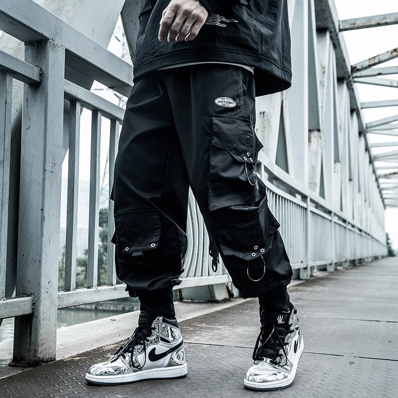 Pantalones de paracaidista Harajuku para hombre, ropa holgada de estilo Hip Hop, pantalones Cargo con cordón y multibolsillos, monos con cordón, Hip hop