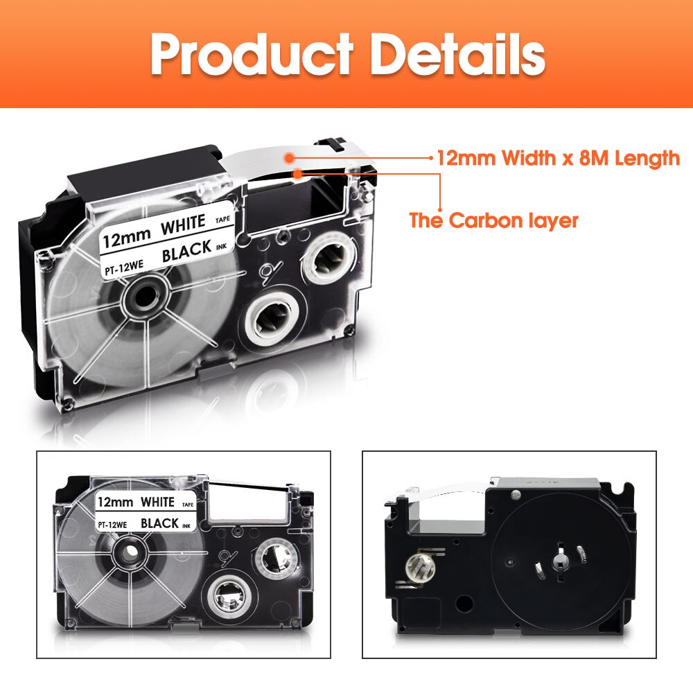 Ecowell 6mm taśma do Casio XR-6WE XR-6X XR-6RD XR-6BU XR-6YW XR-6GN taśma z etykietami XR-6SR XR-6GD dla Casio KL-60 KL-120 drukarka do etykiet