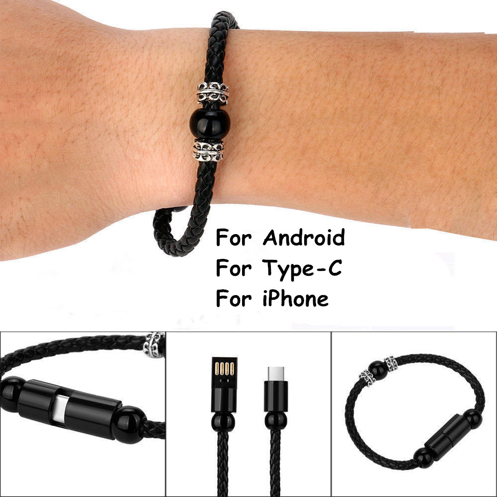 USB Data Cable Bracelet Charger Data Sync Cable Bracelet Wrist Strap for Android/Type-C/iPhone 12 for Samsung S6 S7 for Xiaomi