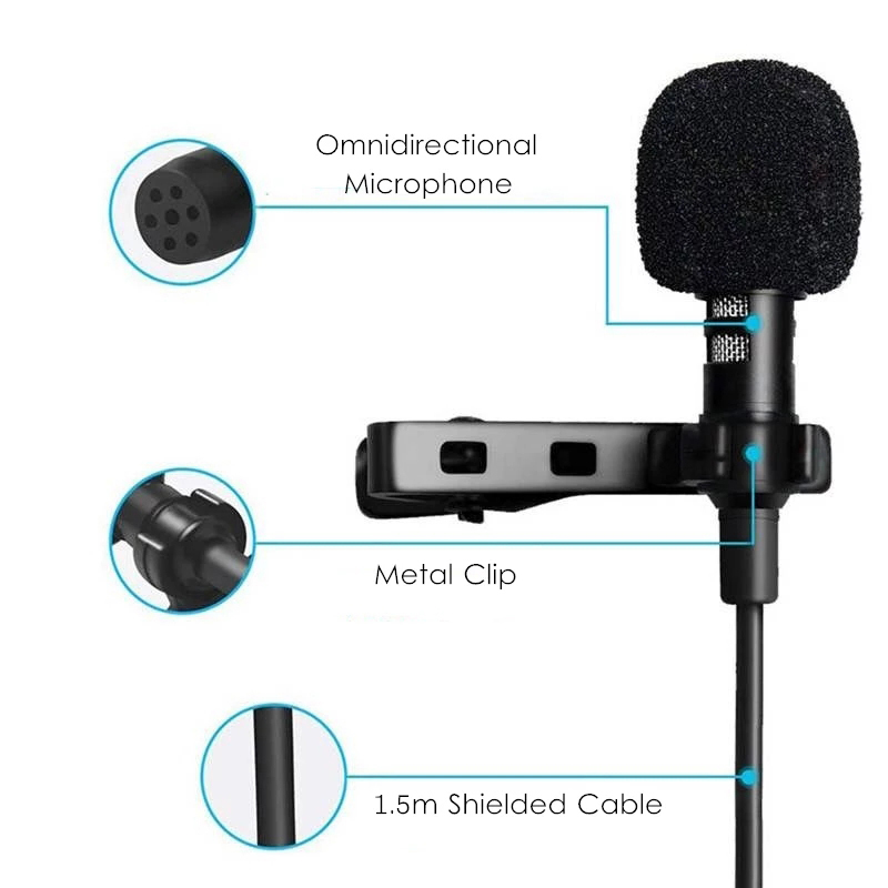 Przenośny mikrofon Mini Lavalier pojemnościowy mikrofon przypinany do klapy przewodowy mikrofon USB 3,5 mm do telefonów komórkowych laptopy PC lustrzanka cyfrowa