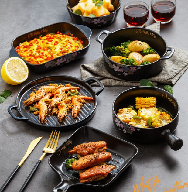 Cartoon Keramische Bakken Japanse Bakplaat Pan Pot Schotel Plaat Servies Kom Lade Magnetron Keuken Servies