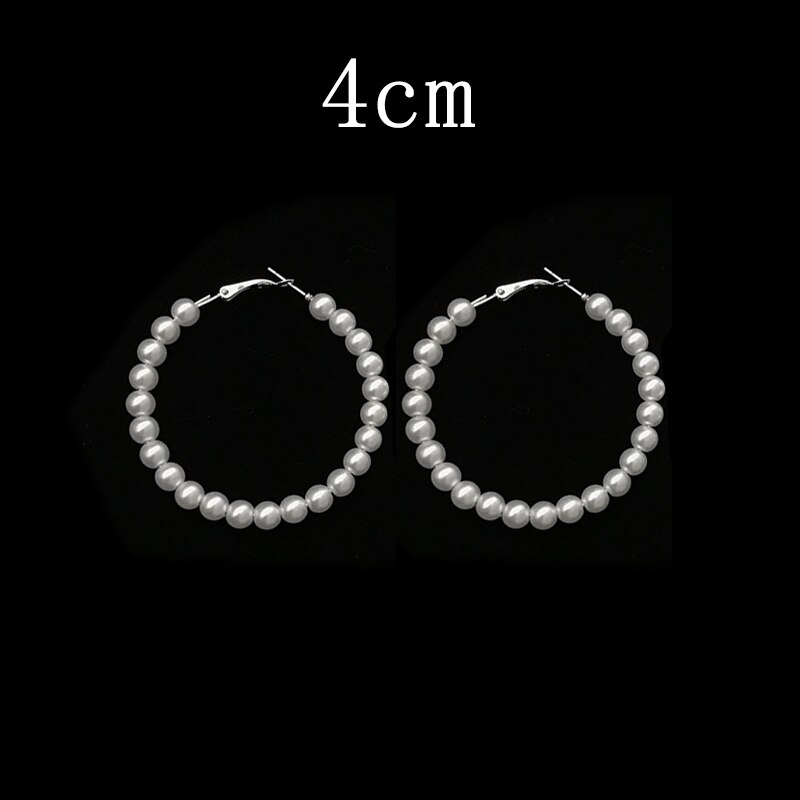 Nova moda pérola hoop brincos para mulher exagera oversize elegante criativo pérola círculo orelha anéis jóias presente acessórios: 4cm