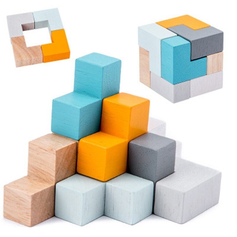 Scatola di Ferro da viaggio Per Bambini Prima Educazione Giocattolo Di Puzzle Blocchi di Costruzione di Giocattoli Giroscopio Sollievo Gioco Blocchi di Legno 3C Configurare Per I Bambini