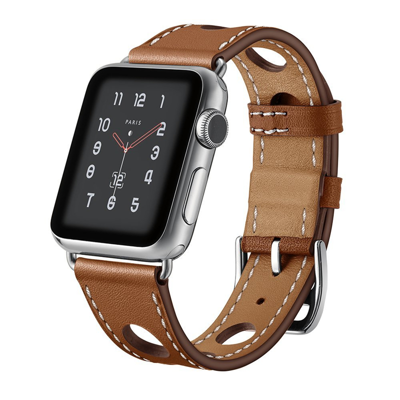 Pulsera de cuero con agujero hueco a la para Apple Watch, correa de 38 40 41mm 42 44 45mm, correa de reloj iWatch Series 3 4 5 6 7 SE