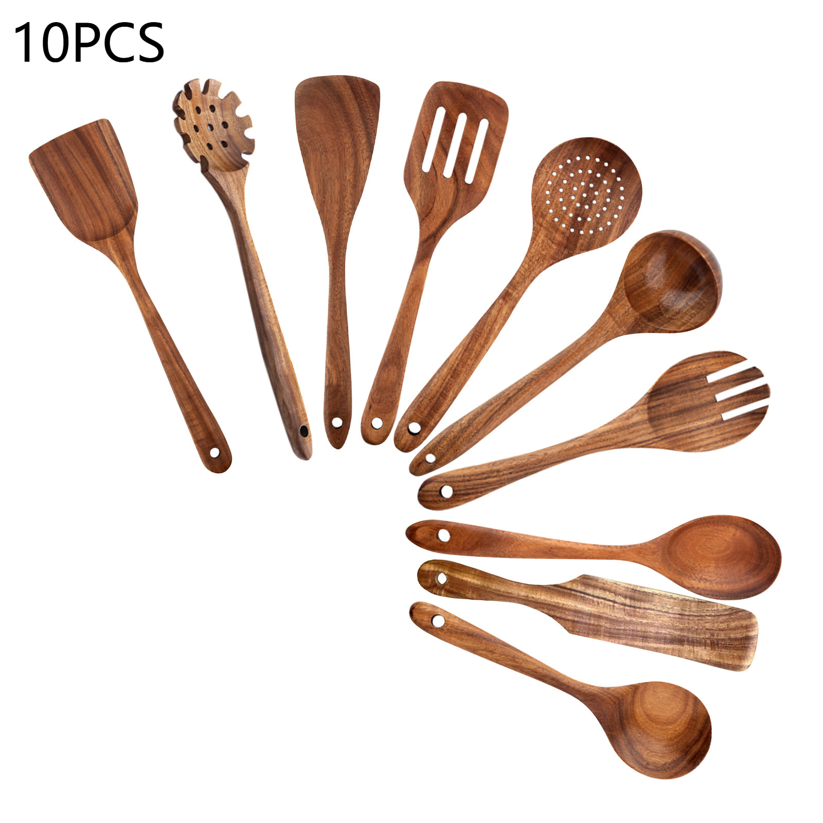 Wood Kitchenware Cooking Set Household Cooking Spoon Set Salad Spoon Fork Stirring Spoon Kitchen Baking Set: grey