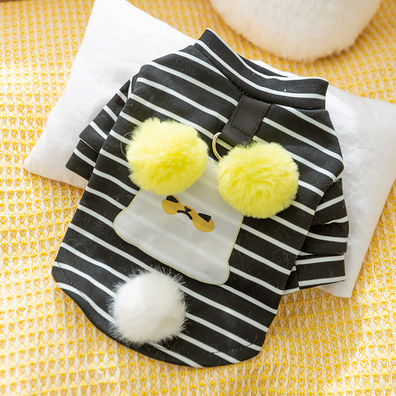 Autumn Winter Dog Plush Ears Dog Striped Dogs Hoodie Cat Small and Medium Sized Dogs Cute Pet Clothes Puppy Clothes: S / black