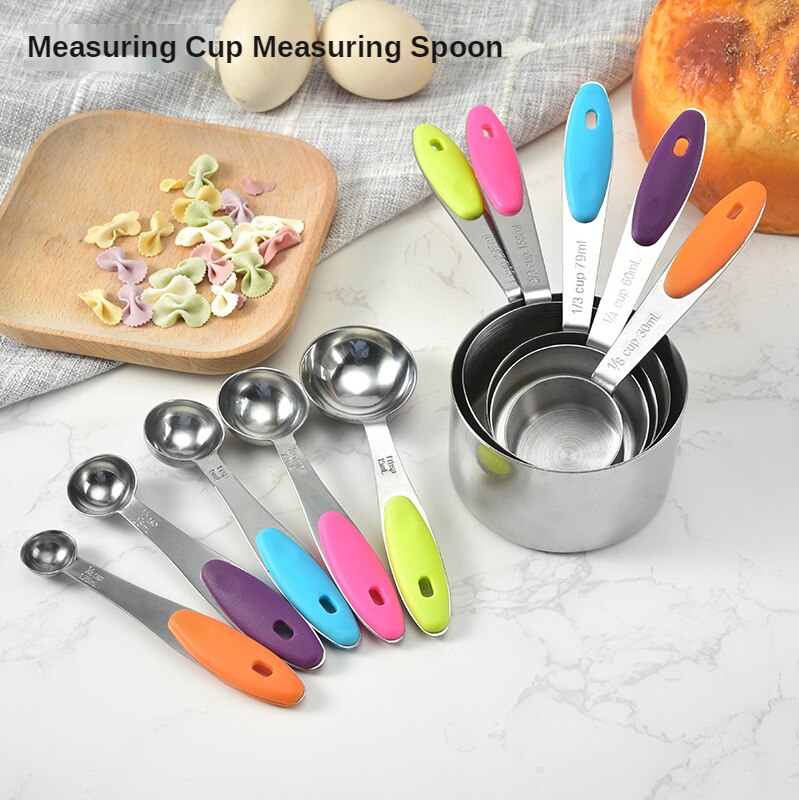 Stainless Steel Measuring Cup Measuring Spoon Set Baking Tool with Engraved Measuring Spoon Measuring Cup 10 Piece Kit