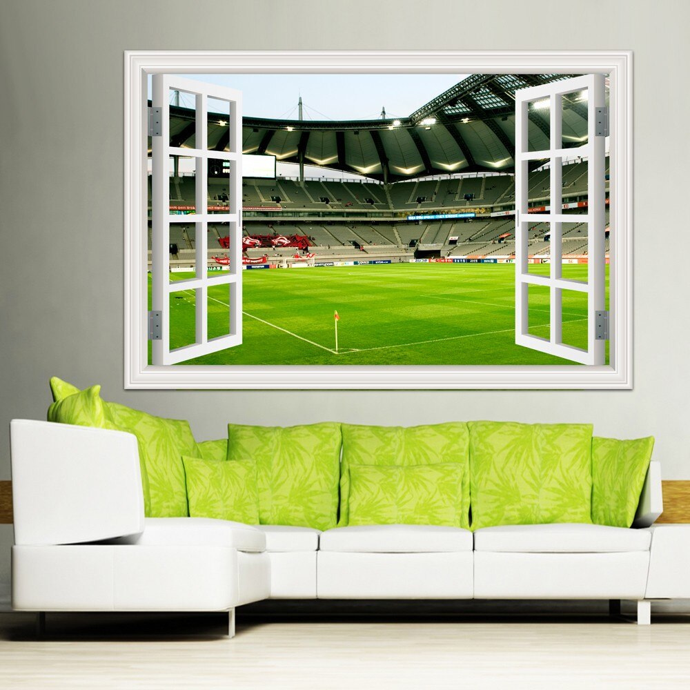 Eine Stück3d Fenster Zauberstab Aufkleber FußBall FußBall Spielplatz Sport Selbst-Klebstoff Aufkleber Moderne Zauberstab Kunst Schlafzimmer Wohnzimmer Dekor