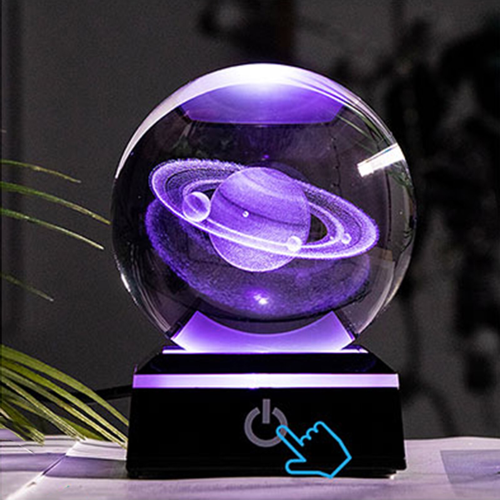 Système solaire planète Globe en cristal K9, 80mm, système solaire gravé en 3D, boule avec interrupteur tactile, Base lumineuse LED, d&#39;astronomie: D