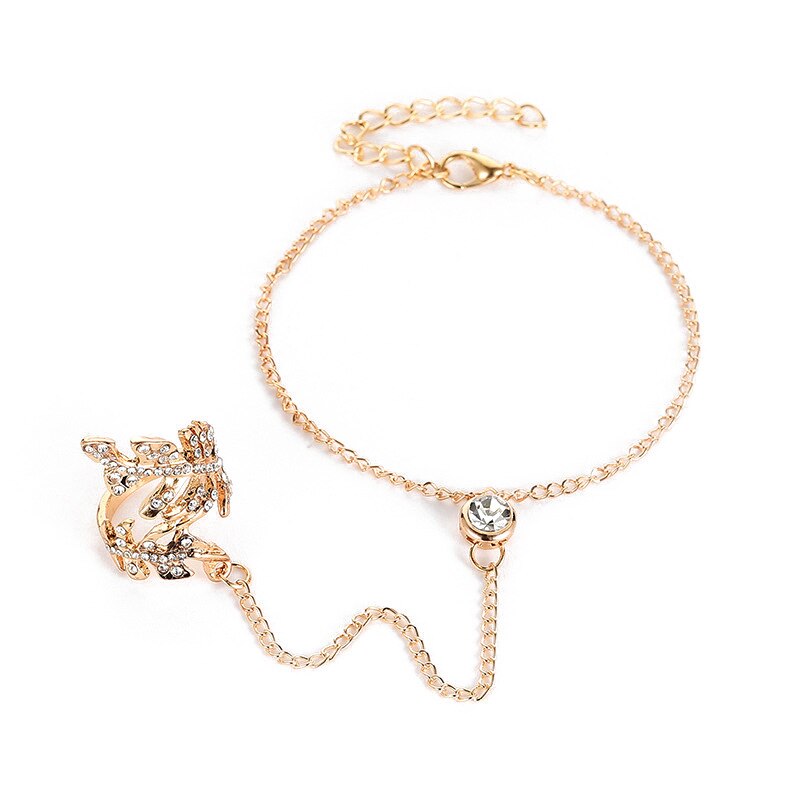 Ouro grande anel de cristal pulseira para mulheres corrente de pulso jóias moda mão volta corrente pulseiras feminino braço link ornamentos: Gold