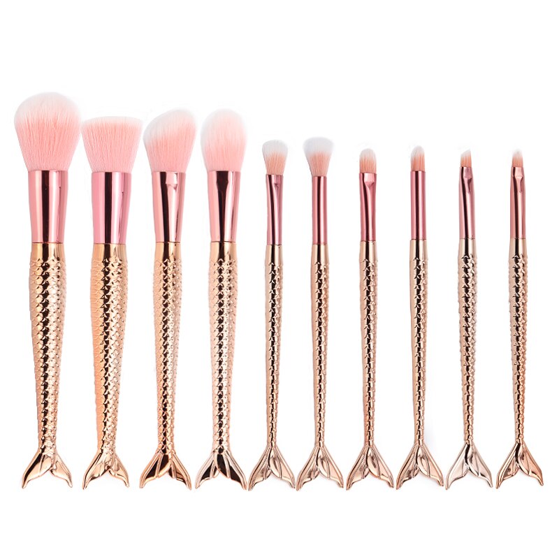 SinSo pinceau de maquillage sirène pinceaux de maquillage ensemble poudre Contour mélange Blush fard à paupières visage yeux cosmétique maquillage brosse trousse à outils: 10pcs Rose Gold