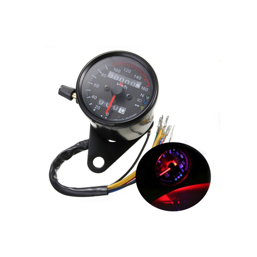 Black 12 Volt LED Backlight Signal Motorcycle Odometer KMH Speedometer Gauge