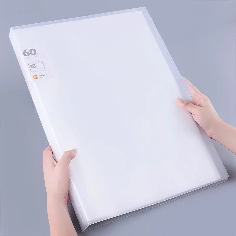 40 60 Pages A3 File Folder Painting Paper Organizer Storage Bag Document Sheet Protectors Book Display Stationery: 60 pages white