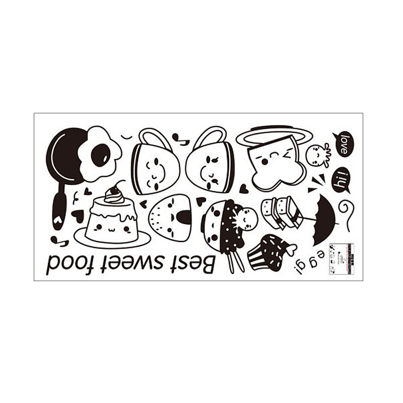 1Pcs Removable Reusable Wallpaper Sticker Happy Cute Food Wall Sticker For Kitchen Dining Room Wall Decoration