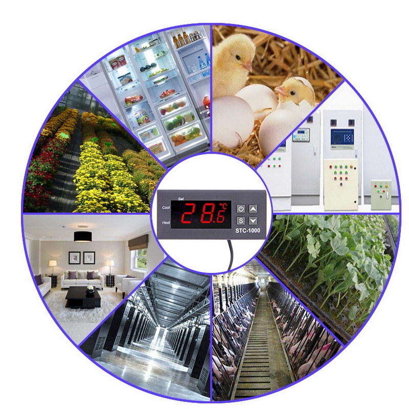 Digitale temperatuurregelaar thermostaat thermoregulator broedmachine relais led 10a verwarming koeling stc -1000 12v 24v 220v
